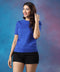 Sleeve Detailed Crew Neck Blue Tshirt